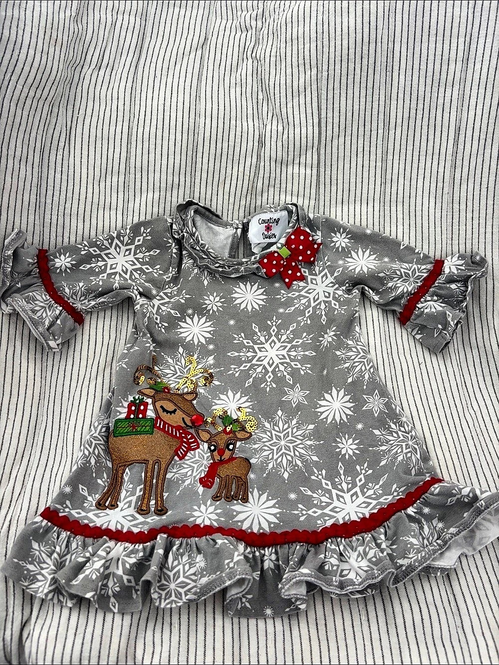 Counting Daisies Holiday Reindeer Snowflake Dress